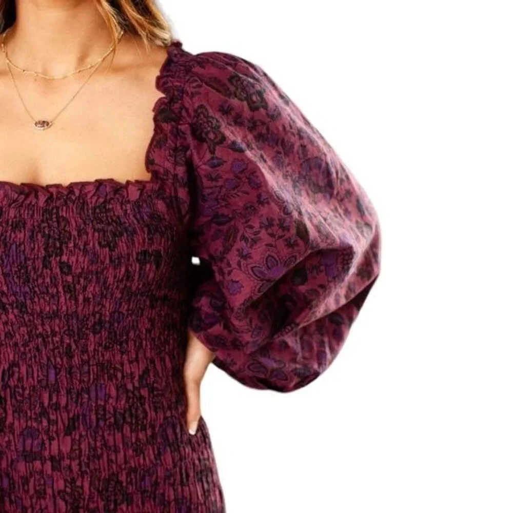Free People Smock It To Me Mini Dress Hazelnut Combo Size Medium NWOT